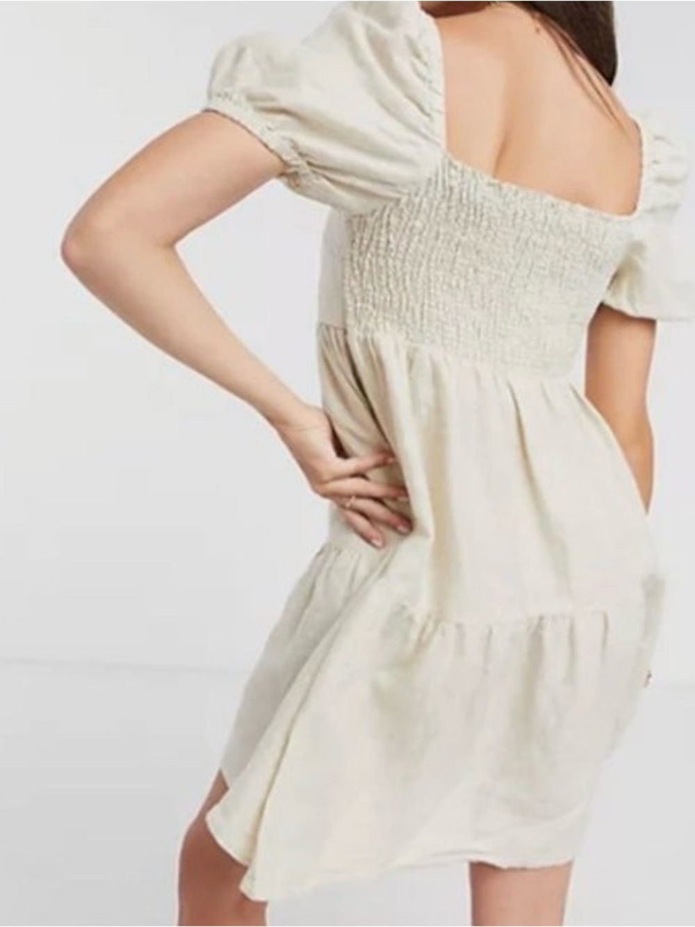 Mango Linen Puff-Sleeve Cotton Tiered Dress - Picture 2 of 5